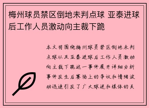 梅州球员禁区倒地未判点球 亚泰进球后工作人员激动向主裁下跪